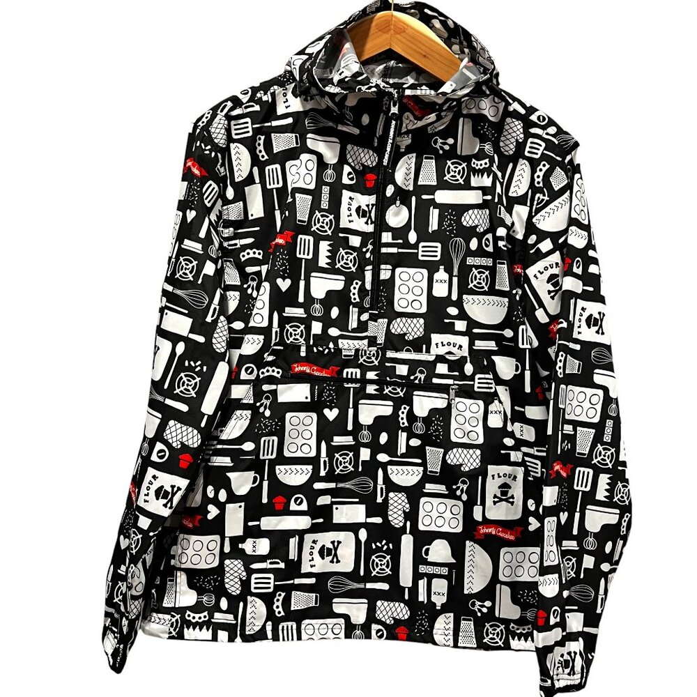 Johnny Cupcakes Packable Hooded Zip Windbreaker, Kitchen Pattern, L